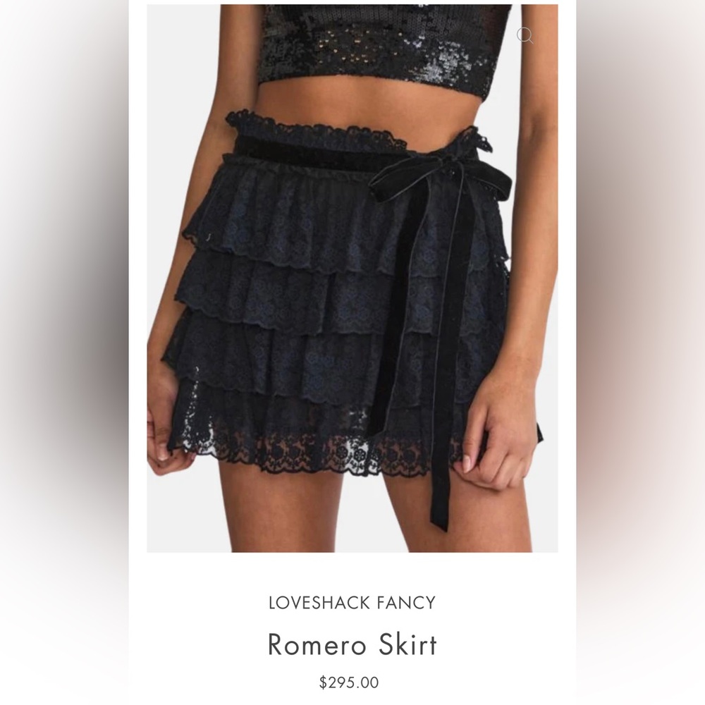NWT LoveShackFancy “Romero” Black Skirt Size 2